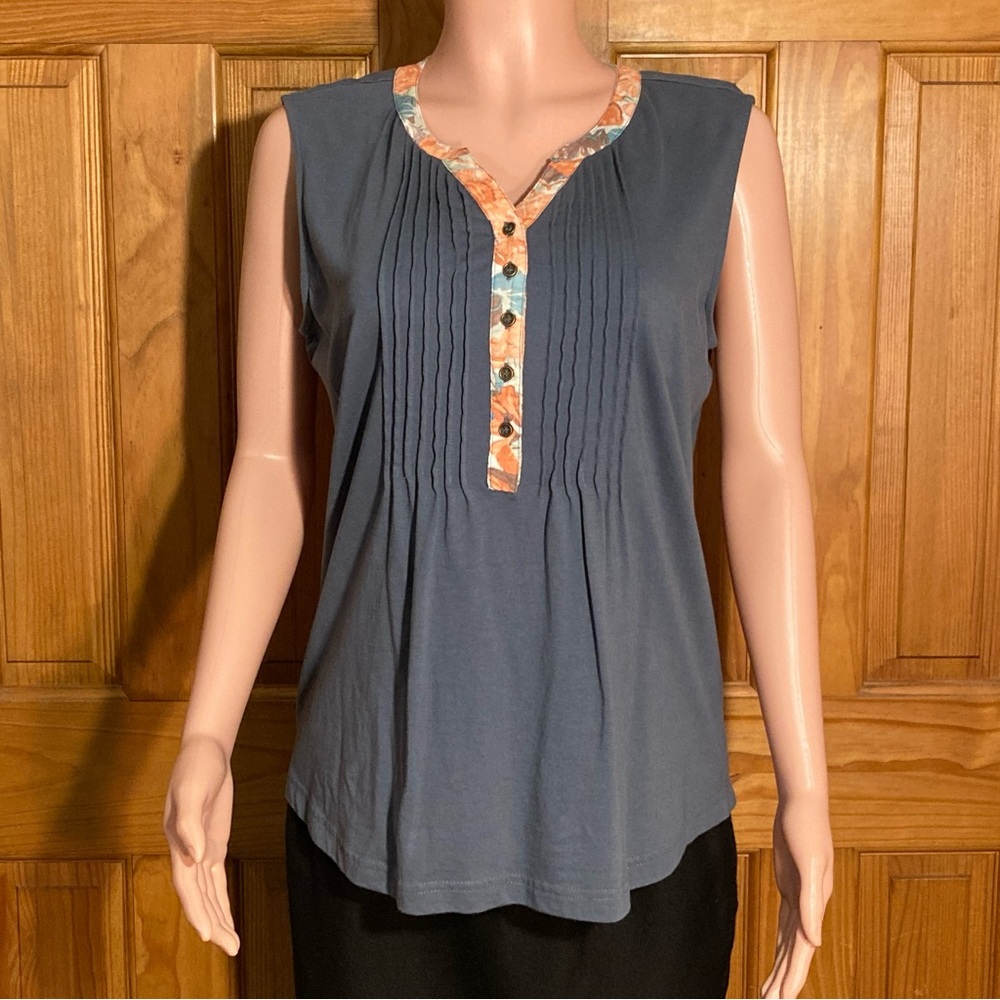 NWOT Blair Top Sleeveless Blouse Blue Gray Women's Size L Large
